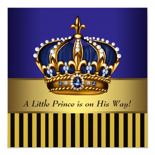 Royal Navy Blue Black Gold Prince Baby Boy Shower Card