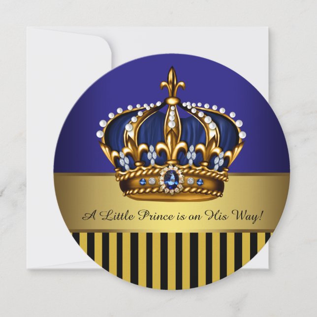 Royal Navy Blue Black Gold Prince Baby Boy Shower Invitation (Front)