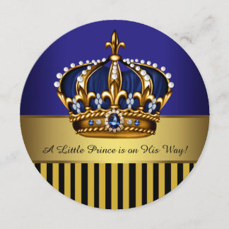 Royal Navy Blue Black Gold Prince Baby Boy Shower Invitation