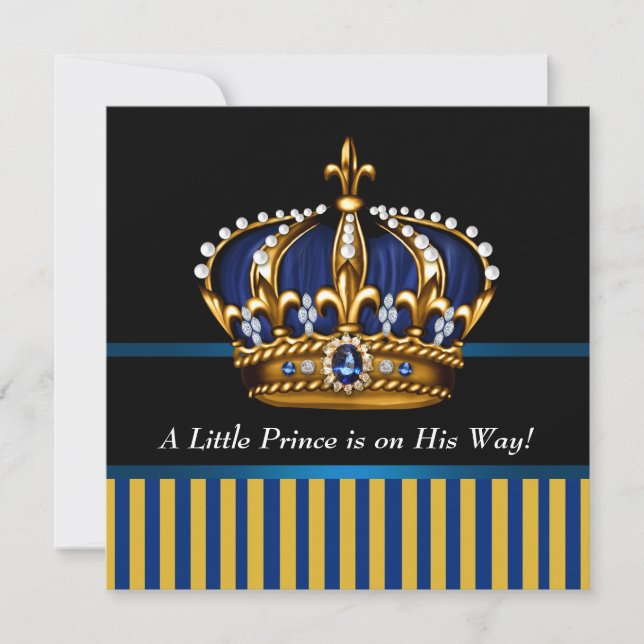 Royal Navy Blue Black Gold Prince Baby Boy Shower Invitation (Front)