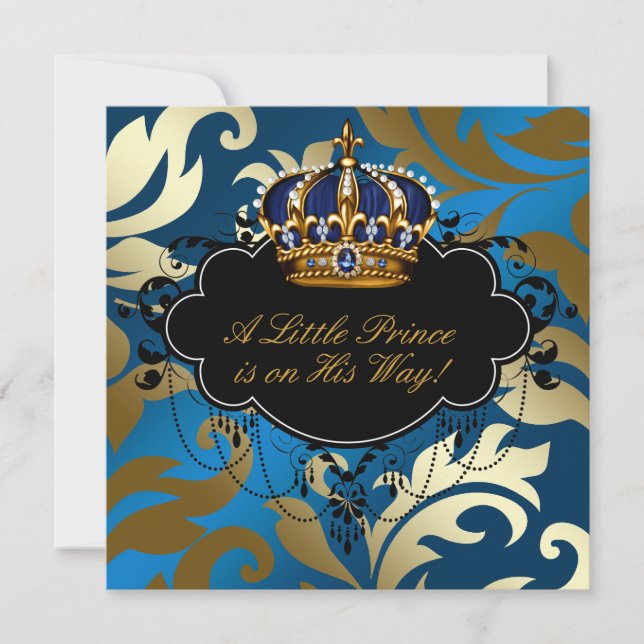 Royal Navy Blue Black Prince Baby Boy Shower Invitation (Front)