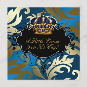 Royal Navy Blue Black Prince Baby Boy Shower Invitation