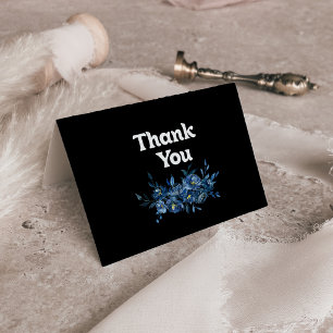 Royal Navy Blue Floral Folded Wedding Thank You Card