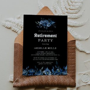 Royal Navy Blue Floral Retirement Party Invitation