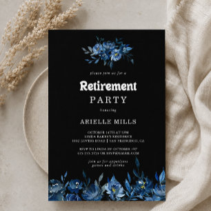 Royal Navy Blue Floral Retirement Party Invitation