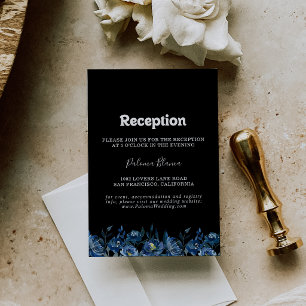 Royal Navy Blue Floral Wedding Reception Enclosure Card