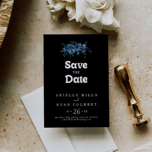 Royal Navy Blue Floral Wedding Save The Date
