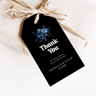 Royal Navy Blue Floral Wedding Thank You Gift Tags