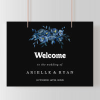 Royal Navy Blue Floral Wedding Welcome Sign