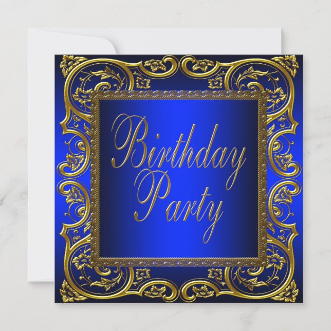Royal Navy Blue Gold Birthday Party Invitation (Front)
