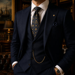 Royal Navy Blue & Gold Crown Luxury Regal Tie