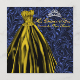 Royal Navy Blue Gold Dress Blue Gold Quinceanera Invitation