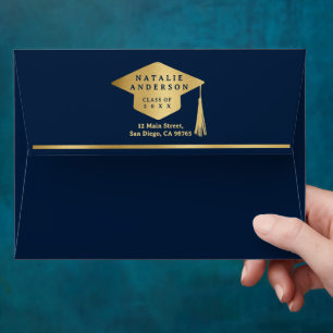 Royal Navy Blue Gold Graduate Hat Graduation Party Envelope
