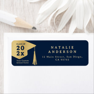 Royal Navy Blue Gold Graduate Hat Return Address Return Address Label