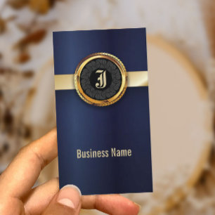 Royal Navy Blue & Gold Label Business Card