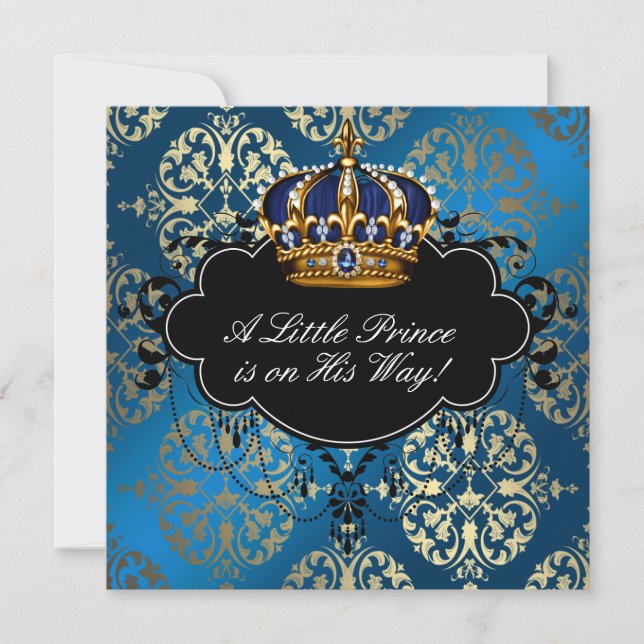 Royal Navy Blue Gold Prince Baby Boy Shower Invitation (Front)