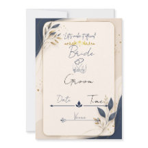 Royal Navy Blue & Gold Wedding Invitation Card | N