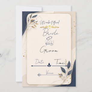 Royal Navy Blue & Gold Wedding Invitation Card N