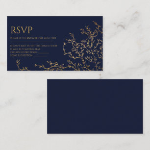Royal Navy-Blue & Gold Wedding Rsvp Card