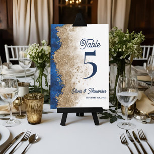 Royal Navy Blue Gold Wedding Table Number Card