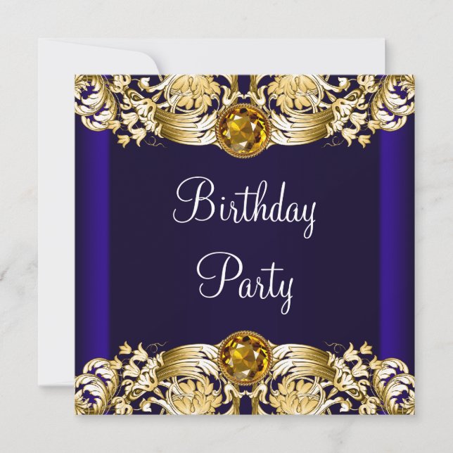Royal Navy Blue Gold Womans Birthday Party Invitation (Front)