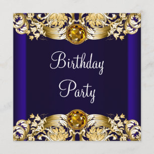 Royal Navy Blue Gold Womans Birthday Party Invitation