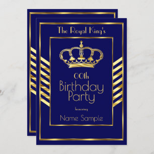 Royal Navy Blue King Man Birthday Party Gold Crown Invitation