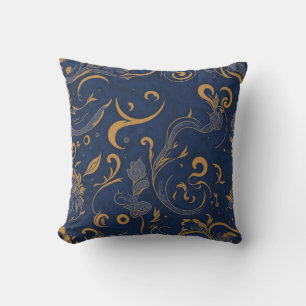 Royal Navy blue orange paisley simple  Cushion