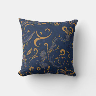 Royal Navy blue orange paisley simple Cushion