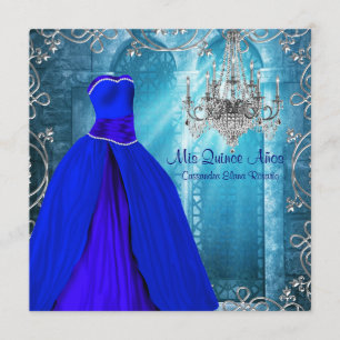 Royal Navy Blue White Quinceanera Invitation