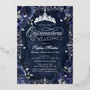 Royal Navy Silver Butterfly Rose Quinceanera