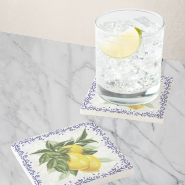 Royal Navy Toile Lemons Stone Coaster (Creator Uploaded)