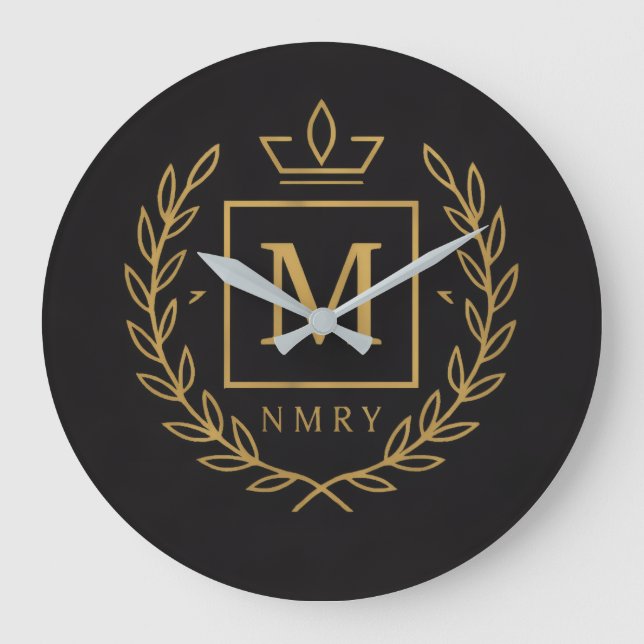 "Royal NMKY Emblem – Monogram M Crest Design" Large Clock (Front)