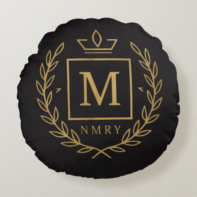 "Royal NMKY Emblem – Monogram M Crest Design" Round Cushion (Front)
