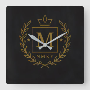 "Royal NMKY Emblem – Monogram M Crest Design" Square Wall Clock