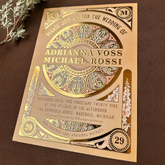 Royal Nouveau : Real Gold Foil Wedding Invitation