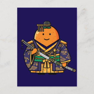 Royal Orange Samurai Officer Japanese Kimono Postcard