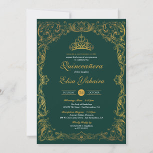 Royal Ornament Emerald Green Fancy Elegant Quince Invitation