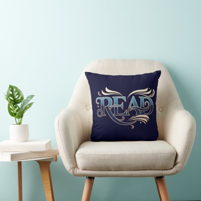 Royal Ornate Blue & Gold "READ" Masterpiece Cushion (Chair)