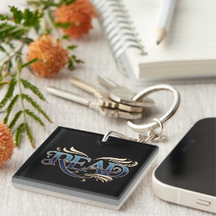 Royal Ornate Blue & Gold "READ" Masterpiece Key Ring