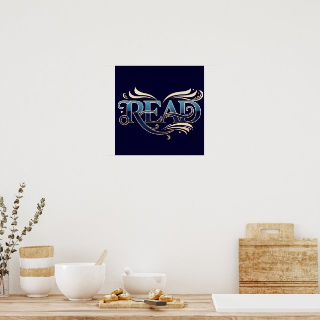 Royal Ornate Blue & Gold "READ" Masterpiece Poster (Kitchen)