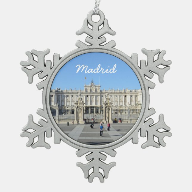 Royal Palace, Madrid Snowflake Pewter Christmas Ornament (Front)