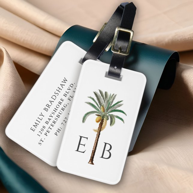 Royal Palm Logo Classic Tropical Monogram Luggage Tag (Creator Uploaded)