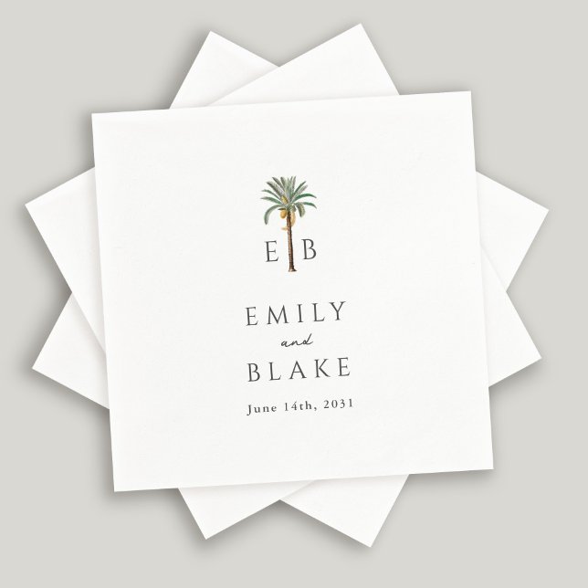 Royal Palm Tropical Classic Monogram Wedding Napkin (Creator Uploaded)