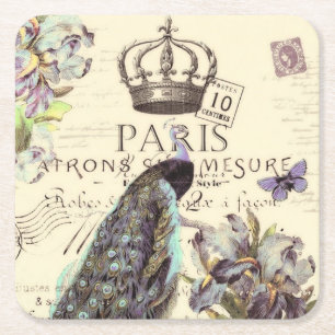 Royal Paris peacock Square Paper Coaster