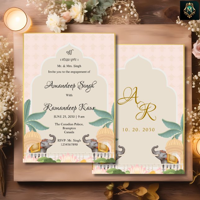 Royal Pastel Mughal theme Sikh Roka invitation (Creator Uploaded)