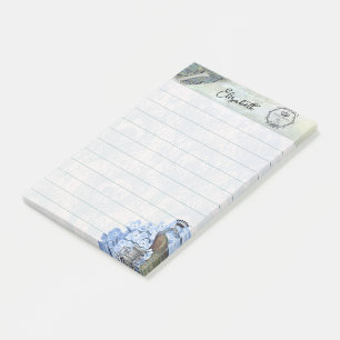 Royal peacock and hydrangea personalised post-it notes
