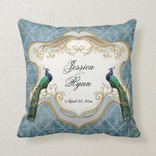 Royal Peacock Blue Personalised Anniversary Pillow
