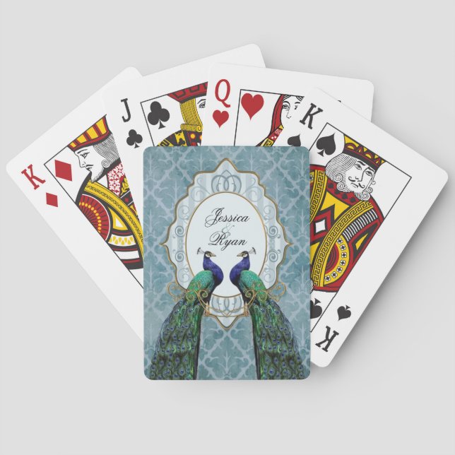 Royal Peacock (Blue) Personalised Playing Cards (Back)