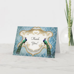 Royal Peacock Blue Thank You Greeting Card